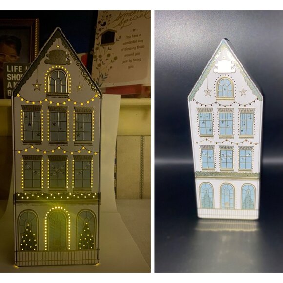 M&S Marks & Spencer Christmas Cookie Tin House LED Light Up Holiday 10" Empty - Picture 1 of 16